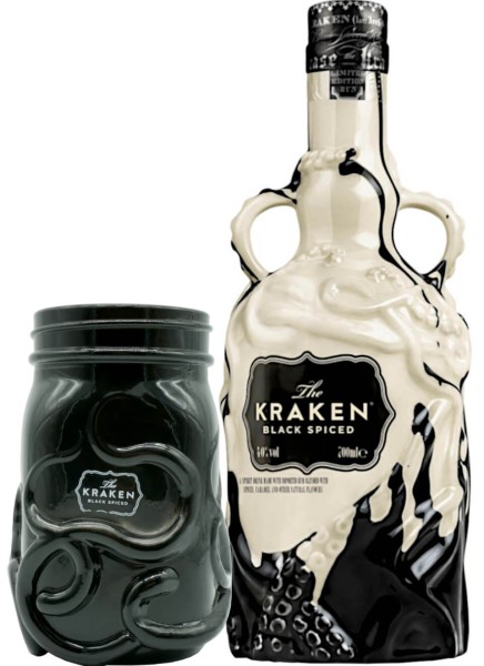 Kraken Spiced Black &amp; White Keramik Bottle 0,7 L mit Glas