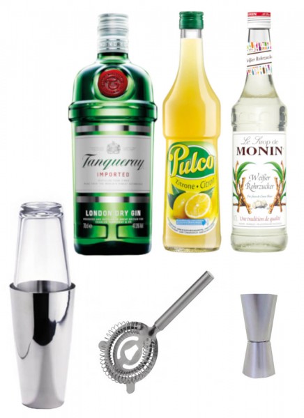 Barset mit Tanqueray Gin, Pulco Zitrone &amp; Monin Rohrzuckersirup 0,7 L